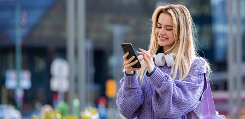 student using her phone