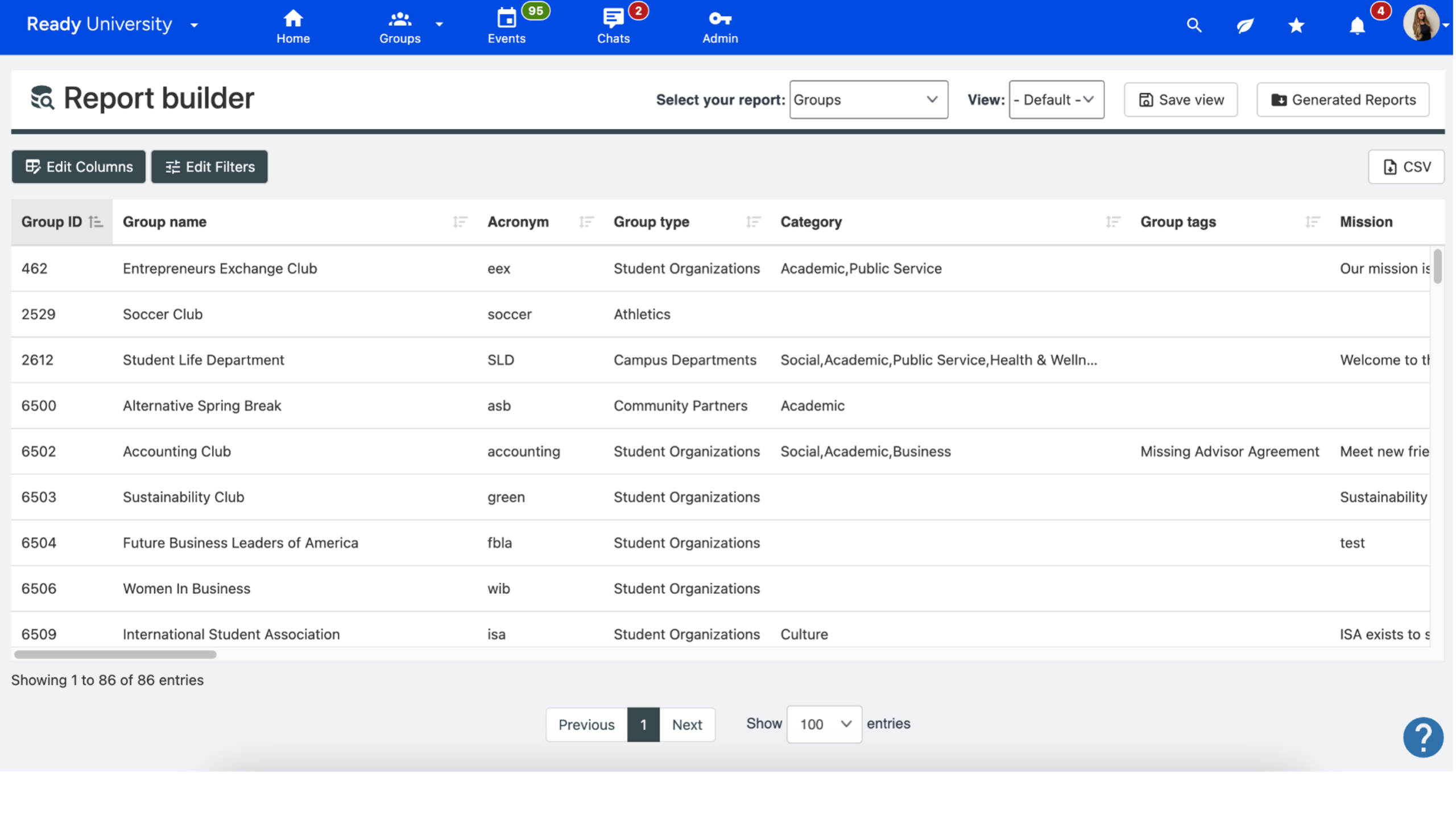 CampusGroups Data Intelligence - Report Library & Builder