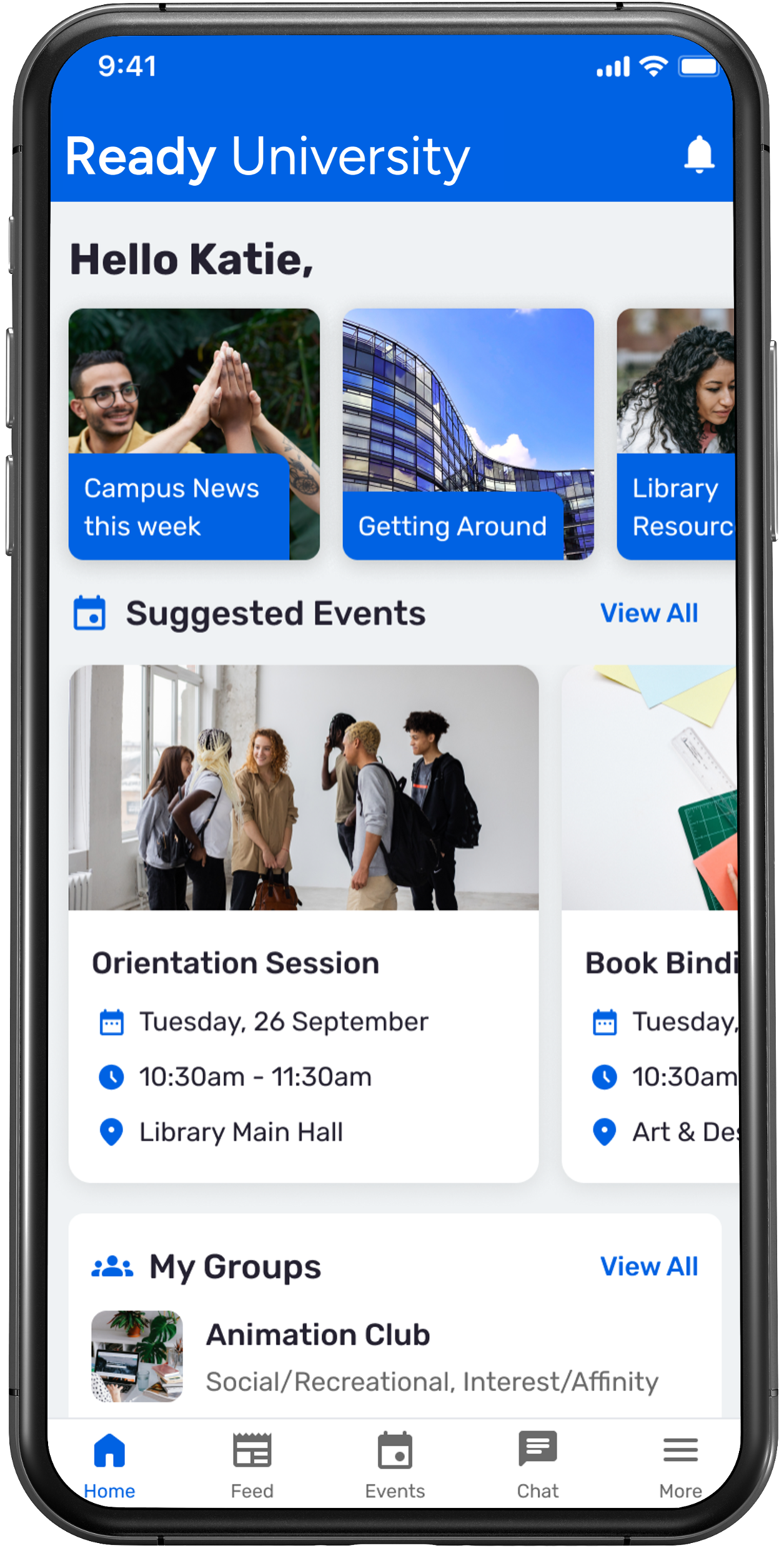 CampusGroups mobile app home screen