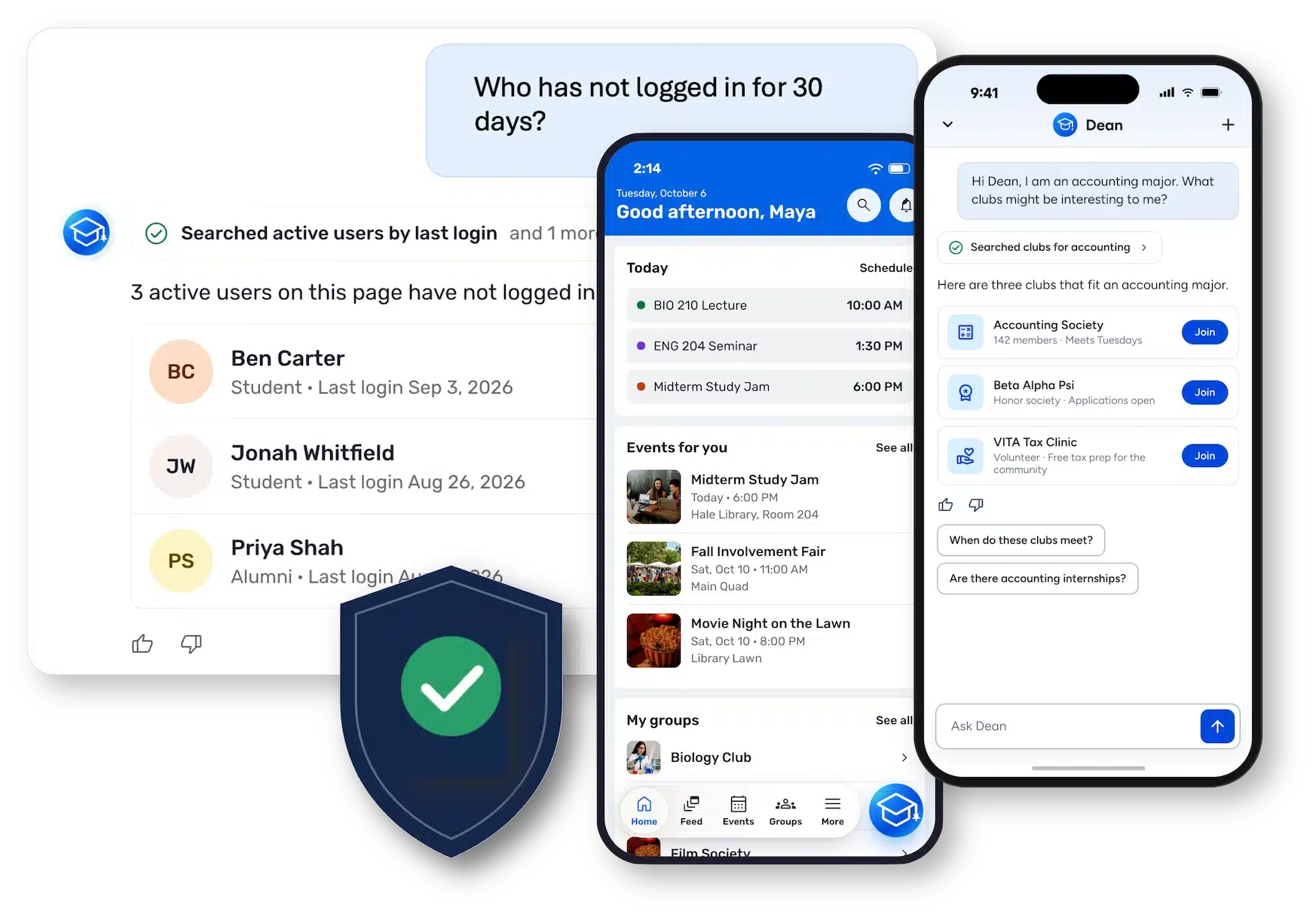 Screenshots of the consumer-grade student mobile experience and powerful administrative back end of ReadyCampus